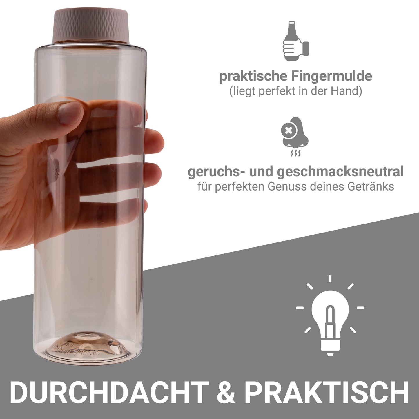 Kavodrink Premium Braun mit Rosadeckel Trinkflasche 800 ml