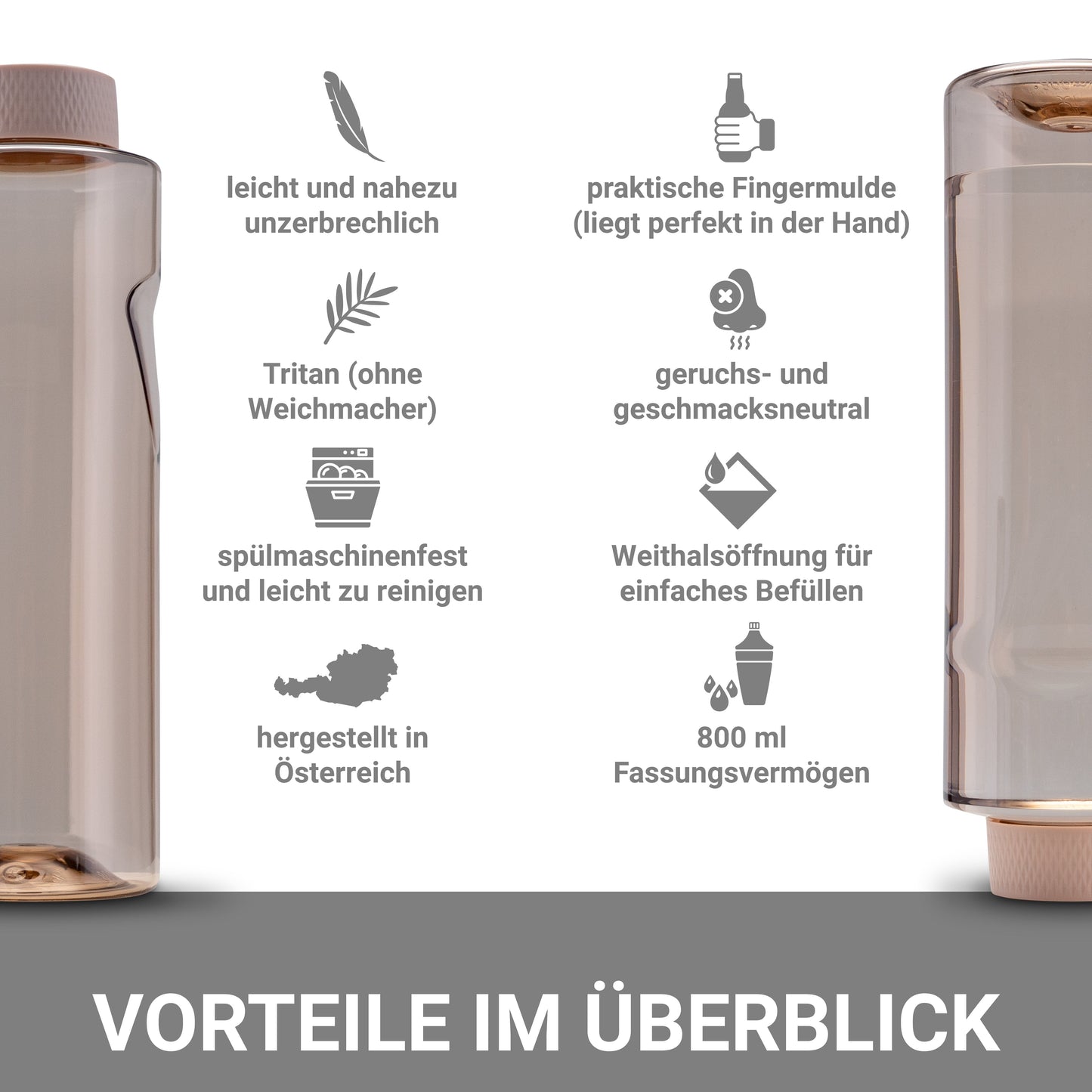 Kavodrink Premium Braun mit Rosadeckel Trinkflasche 800 ml